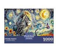 Puzzle 1000 Piezas León Estelar - León (Cielo Estrellado y Girasoles), Actividad Familiar, Juego Educativo y Desafío, 38x26cm