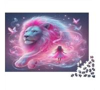 Puzzle 1000 Piezas León Rosa y Chica, Escena Onírica, Relajante Concentración, Cartón Grueso para Niños +14 Años, Regalo Familia, 70x50cm