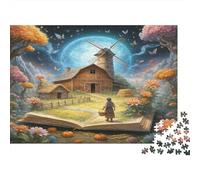 Puzzle 1000 Piezas Libro Granja Molino Escena Granja Luna Llena Cartón Reciclado Regalo Festivo Noche Juegos Familiares 70x50cm