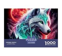 Puzzle 1000 Piezas Lobo Papel Reciclado - Lobo Luna de Sangre Aurora Boreal, Actividad Familiar 52x38cm