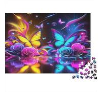 Puzzle 1000 Piezas Mariposa Neón, Arte Floral, Preciso, Enmarcable, Arte Detallado, Cartón Premium Grueso, Regalo Cumpleaños Familia, 70x50cm
