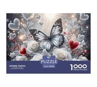 Puzzle 1000 Piezas Mariposa y Rosas Papel Reciclado - Rosa Blanca Mariposa Corazón Antiestrés Juego Educativo 52x38cm