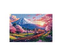 Puzzle 1000 Piezas, Monte Fuji Puzzle 1000 Piezas Madera 50x75 cm con Caja de Papel de Colores y Bolsa de Malla Portátil, Rompecabezas flores de cerezo para Primavera Decoracion Pared Regalo LZPT03155