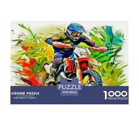 Puzzle 1000 Piezas Moto Todo Terreno Desafío - Piloto Motocross Salpicadura de Color Vivo Acción para Hombres Mujeres Papel Reciclado Juego Educativo Desafío 38x26cm