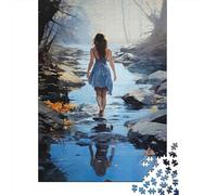 Puzzle 1000 Piezas Mujer Caminando río Rompecabezas 38x26cm/1000pcs Regalos para Adultos Y Niños DIY Juegos Únicos De Desafío