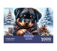 Puzzle 1000 Piezas Muy Difícil Cachorro Rottweiler Paisaje Invernal, Papel Reciclado, Decoración Interior hogar Adultos 70x50cm
