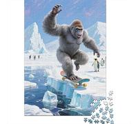 Puzzle 1000 Piezas Orangután pingüino en patineta Rompecabezas De Madera con Impresión HD para Adultos/Niños 14+ - Juego Educativo Regalo Original 1000pcs (75x50cm)