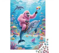 Puzzle 1000 Piezas Orangután Sentado en un delfín Rompecabezas De Madera con Impresión HD para Adultos Y Niños - Juego Desafiante Regalo Original 1000pcs (75x50cm)