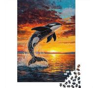 Puzzle 1000 Piezas Orca Saltando Puesta del Sol Rompecabezas 70x50cm/1000pcs Regalos para Adultos Y Niños Cartón 100% Reciclado Descompresión