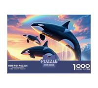 Puzzle 1000 Piezas Orcas Saltando bajo arcoíris, Juego Educativo antiestrés, decoración hogar, Idea Regalo Adultos 38x26cm