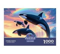 Puzzle 1000 Piezas Orcas Saltando bajo arcoíris, Puzzle difícil Hombre Mujer, Regalo decoración Pared 52x38cm