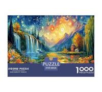 Puzzle 1000 Piezas Paisaje Estelar en Papel Reciclado - Paisaje (Cascada & Noche), Juego Desafiante, Regalo, Decoración de Pared, 38x26cm