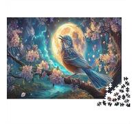 Puzzle 1000 Piezas - Pájaro Azul Cantando bajo Luna Llena Vida Silvestre Rompecabezas, Adultos, Desafiante, Juego Familiar, Regalo 52x38cm/1000pcs