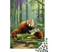 Puzzle 1000 Piezas Panda Rojo en el Bosque de bambú, para Adultos Familiar De Madera Decoración Familiar Regalo 1000pcs (75x50cm)