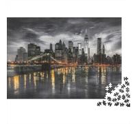 Puzzle 1000 Piezas Panorama Ciudad Monocromo Puente Noche Colores Vivos Detalles Cartón Reciclado 52x38cm