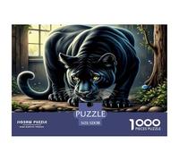 Puzzle 1000 Piezas Pantera Negra para Adultos y niños, detallado, Ventana, Reflejo, Sereno, Natural, Idea de Regalo antiestrés 52x38cm