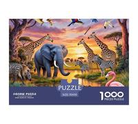 Puzzle 1000 Piezas Papel Reciclado Escena Safari Fauna Salvaje Colorida, Juego Educativo Reto Decoración Mural Regalo Adultos 70x50cm