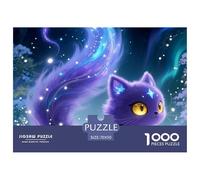 Puzzle 1000 Piezas Papel Reciclado Gato Mágico 70x50cm, Gato Morado Cola Estelar Actividad Familiar Decoración Hogar Pared
