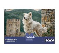 Puzzle 1000 Piezas Papel Reciclado Juego Perro Mascota - Perro Blanco en Ruinas de Castillo Actividad Familiar Decoración Pared 38x26cm