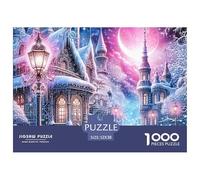 Puzzle 1000 Piezas Papel Reciclado Pueblo Fantasía Invernal Castillo Lunar para Adultos Niños 52x38cm, Juego Familiar Divertido Desafiante Castillo Lunar Rosa Detallado