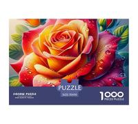 Puzzle 1000 Piezas Papel Reciclado Rosa Gotas Rocío, Rosa Rojo Naranja con Rocío, Juego Desafiante, Decoración Hogar Regalo, 70x50cm