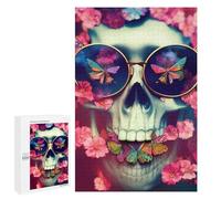 Puzzle 1000 piezas para adolescentes calavera con flores y mariposas puzles para adultos, entrenamiento de memoria, interacción entre padres e hijos, 1000 unidades