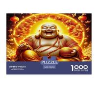 Puzzle 1000 Piezas para Adultos - Buda Sonriente, Aura Dorada, Abundancia, Alegre, Muy Difícil, Juego para Decoración de Pared y Regalo 70x50cm