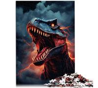 Puzzle 1000 piezas para adultos Juego de reflexión sobre el tiranosaurio Rex enojado 26 cm x 38 cm con póster y hoja de preguntas y respuestas