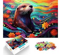 Puzzle 1000 piezas para adultos Juego de reflexión sobre nutria colorida 50x70cm con póster y hoja de preguntas y respuestas para adolescentes de 14 años y más