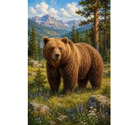 Puzzle 1000 Piezas para Adultos, Puzzle de Madera con Oso en Prado de Pinos