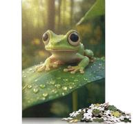 Puzzle 1000 piezas para adultos Rana verde linda sobre hoja Puzzle 1000 piezas para adultos 38x26 cm/1000 piezas