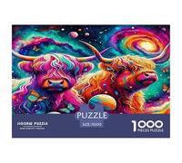 Puzzle 1000 Piezas para Adultos - Vaca Highland, Cosmos, remolinos psicodélicos, Juego desafiante, Regalo Juguete para decoración de Pared 70x50cm
