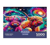 Puzzle 1000 Piezas para Adultos - Vaca Highland, Cosmos, remolinos psicodélicos, Juego desafiante, Regalo Juguete para decoración de Pared 52x38cm