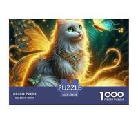 Puzzle 1000 Piezas para Adultos y niños - Gato Hada alas Doradas, decoración Mural 52x38cm