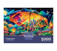 Puzzle 1000 Piezas Paraguas Colorido sobre el Camino hacia un Castillo mágico Rompecabezas 38x26cm/1000pcs Regalos para Adultos Y Niños DIY Creative Intelectual Desafío