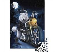 Puzzle 1000 Piezas Paseo Nocturno de Motociclista Lobo Rompecabezas 38x26cm/1000pcs Regalos para Adultos Y Niños Cartón 100% Reciclado Juegos Únicos De Desafío