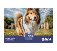 Puzzle 1000 Piezas Perro Mascota Idea de Regalo Ideal - Sheltie en Ruinas de Castillo Desafío Educativo Intelectual 70x50cm