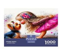 Puzzle 1000 Piezas Perro Tierno Juego Familiar - Niña Yorkie con Vestido Rosa y Beso Jugando Regalo para Hombres y Mujeres Regalo Divertido en Casa 70x50cm