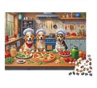 Puzzle 1000 Piezas Perros Chefs Pizza Cocina Grupo de Perros, Desafiante Difícil, Cartón Reciclado, para Expertos Regalo Ideal 70x50cm