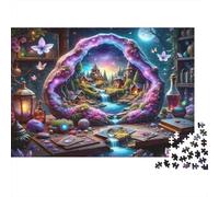 Puzzle 1000 Piezas Portal a Pueblo Fantástico, Cueva Brillante, Cartón Grueso, Adultos, Pausa en la Oficina 38x26cm