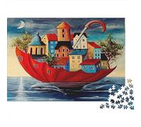Puzzle 1000 Piezas Pueblo Barcas Sombrillas Arte Ballena, Cartón, Hombres y Mujeres Mindfulness 38x26cm