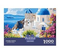Puzzle 1000 Piezas Pueblo Santorini Casas Cúpulas Azules Panorama Marino, Papel Reciclado, Juego Educativo Reto Decoración Mural Adultos Niños 70x50cm