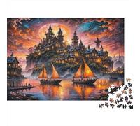 Puzzle 1000 Piezas Puerto Castillo Atardecer Arte Castillo Navegante Cartón Premium Padres Hijos Tiempo Familiar 52x38cm