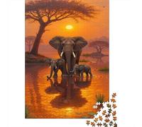 Puzzle 1000 Piezas Puesta del Sol de la Familia del Elefante Rompecabezas 70x50cm/1000pcs Regalos para Adultos Y Niños Cartón 100% Reciclado Juegos Únicos De Desafío