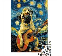 Puzzle 1000 Piezas Pug Tocando la Guitarra Rompecabezas 52x38cm/1000pcs Regalos para Adultos Y Niños DIY Descompresión