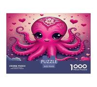 Puzzle 1000 Piezas Pulpo para Adultos - Pulpo Rosa Corazones Dulce Vivo Fantástico Decoración Pared Antiestrés Juegos Familiares Divertidos y Desafiantes 70x50cm