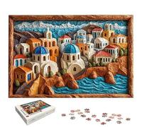 Puzzle 1000 Piezas, Puzzle Santorini con Caja Regalo, Paisajes Puzzles 1000 Piezas Adultos, Medidas: 75 x 50 cm, Rompecabezas Adultos de Madera, Rompecabezas Desafiante para Decoración Hogar, -6384