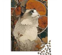 Puzzle 1000 Piezas Retrato de Gato Art Nouveau Rompecabezas 52x38cm/1000pcs Regalos para Adultos Y Niños DIY Creative Intelectual Desafío