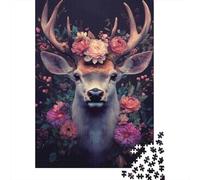 Puzzle 1000 Piezas Ritratto di Cervo Floreale Rompecabezas 52x38cm/1000pcs Regalos para Adultos Y Niños Cartón 100% Reciclado Juegos Únicos De Desafío