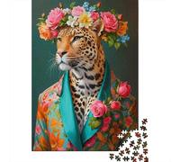 Puzzle 1000 Piezas Ritratto di Leopardo Floreale Rompecabezas 38x26cm/1000pcs Regalos para Adultos Y Niños Cartón 100% Reciclado Juegos Únicos De Desafío